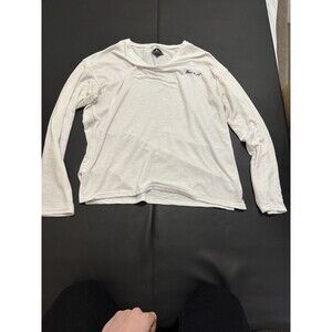 Blanc du Nil Mens White V-Neck Long Sleeve Tee Embroidered Logo Size L